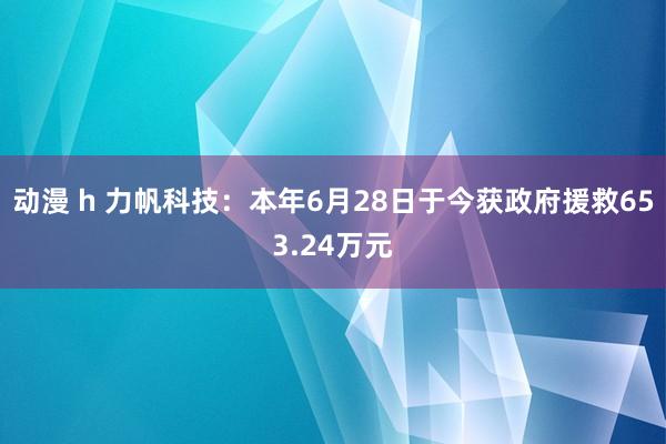 动漫 h 力帆科技：本年6月28日于今获政府援救653.24万元